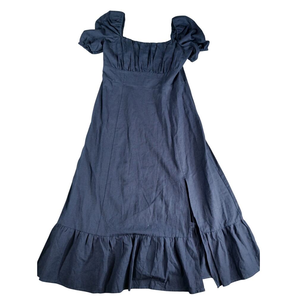 London Times Dress Womens 14 Blue Puff Sleeve Tiered Flowy Cotton Maxi NWT